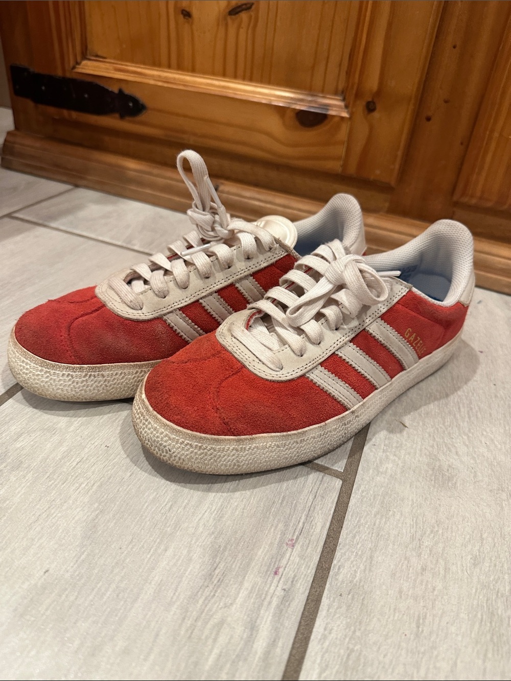 adidas Red Suede Sneakers with White Stripes and Laces